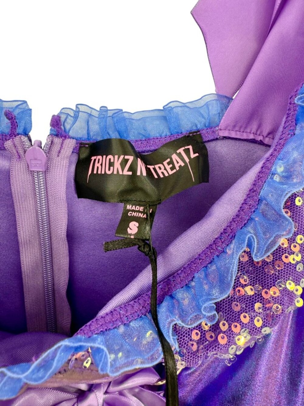 NWT Dolls Kill Purple Fairy Sequin Corset Mini Dress Wings Garters Costume Rave - Picture 16 of 16